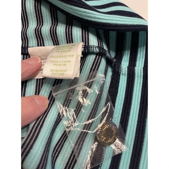 Lilly Pulitzer Charlene Navy Aqua Blue Stripes Dress Gold Buttons Sz M Jackie-O - Picture 13 of 16